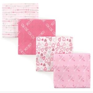 LUVABLE FRIENDS: Baby Girl Cotton Flannel Receiving Blankets - Love (4pc)